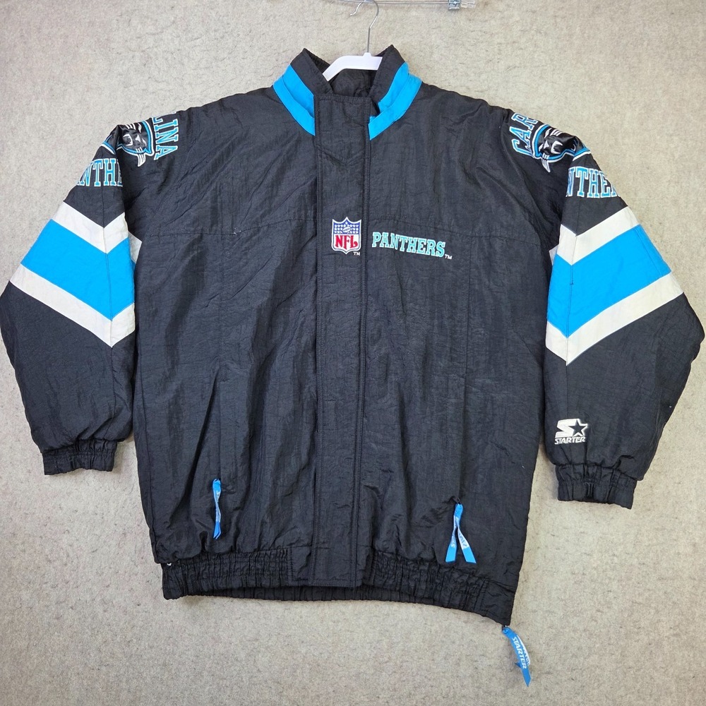 Pro Line Starter Carolina Panthers Jacket Mens M Black Full Zip 90s Vintage NFL